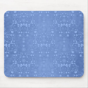 Periwinkle Blue Fancy Floral Damask Pattern Mouse Mat
