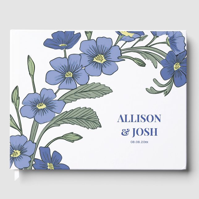 Periwinkle Blue Floral Modern Wedding Guest Book (Front)