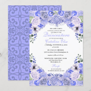 Periwinkle Blue Floral Quinceanera Birthday  Invitation