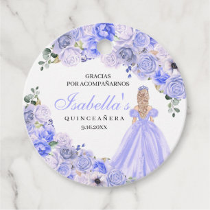 Periwinkle Blue Floral Quinceanera Favour Tags