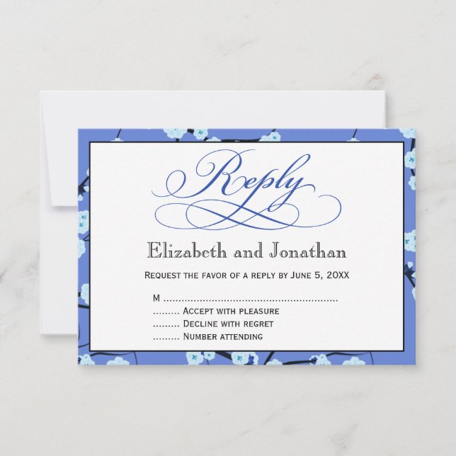 Periwinkle Blue Floral Reply RSVP Card (Front)
