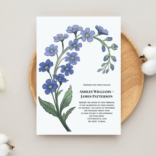 Periwinkle Blue Floral Stylised Flowers Wedding Invitation (Creator Uploaded)