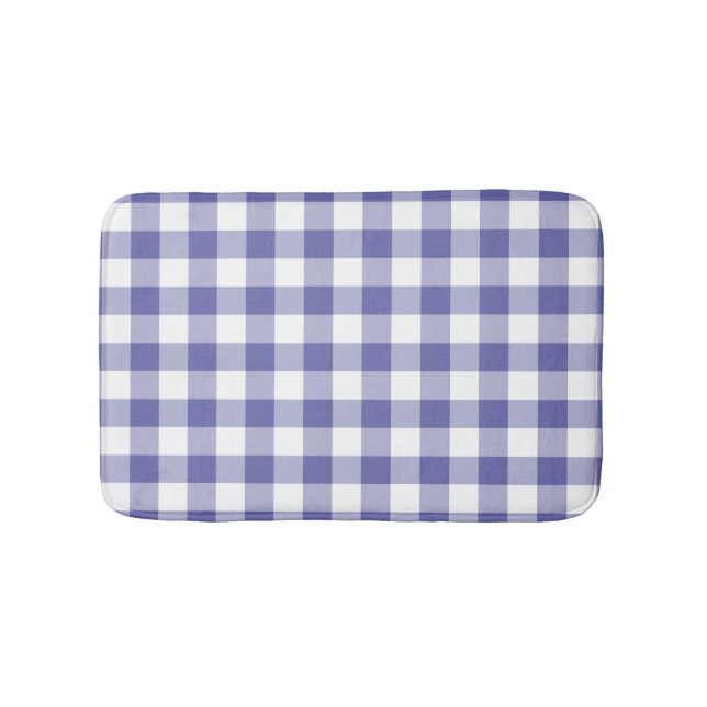 Periwinkle Blue Gingham Check Modern Pattern     Bath Mat (Front)