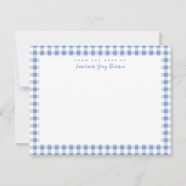 Periwinkle Blue Gingham Personal Stationery Card (Front)