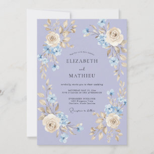 Periwinkle Blue Graceful Rose Wedding Invitation