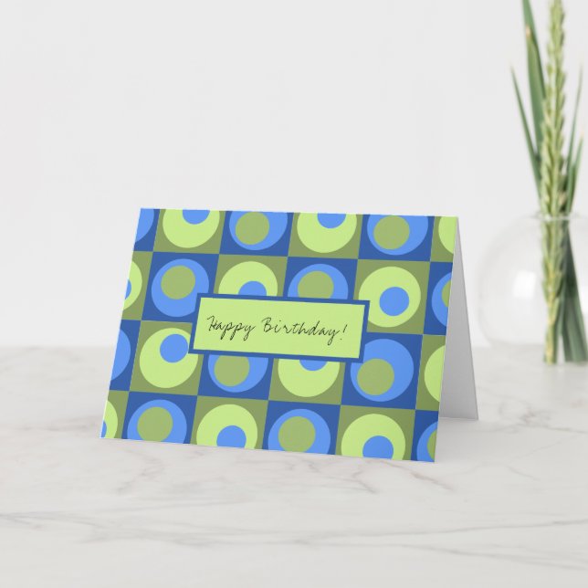 Periwinkle Blue Green Happy Birthday Patterned  Card (Front)
