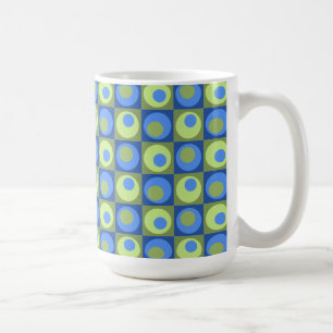 Periwinkle Blue Green Square Dot Geometric Pattern Coffee Mug