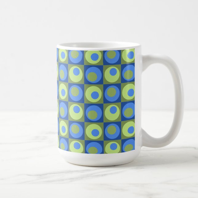 Periwinkle Blue Green Square Dot Geometric Pattern Coffee Mug (Right)