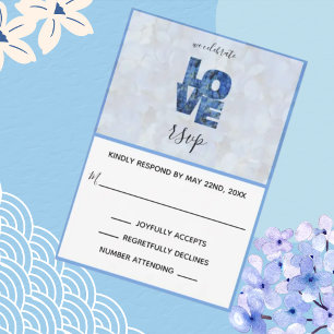 Periwinkle Blue Hydrangea Floral Wedding RSVP card