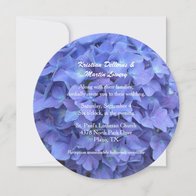 Periwinkle Blue Hydrangea Wedding Invitation (Front)