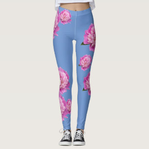 Periwinkle Blue Leggings with Pink Flower Design