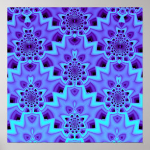 Periwinkle Blue Mandala Fractal Geometric Pattern Poster