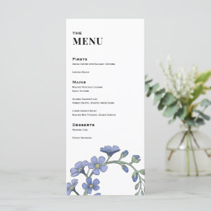 Periwinkle Blue Modern Floral Wedding Dinner Menu