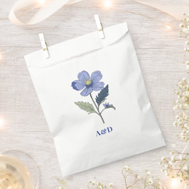 Periwinkle Blue Modern Floral Wedding Favour Bags (Clipped)