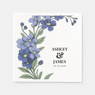 Periwinkle Blue Modern Floral Wedding Napkin