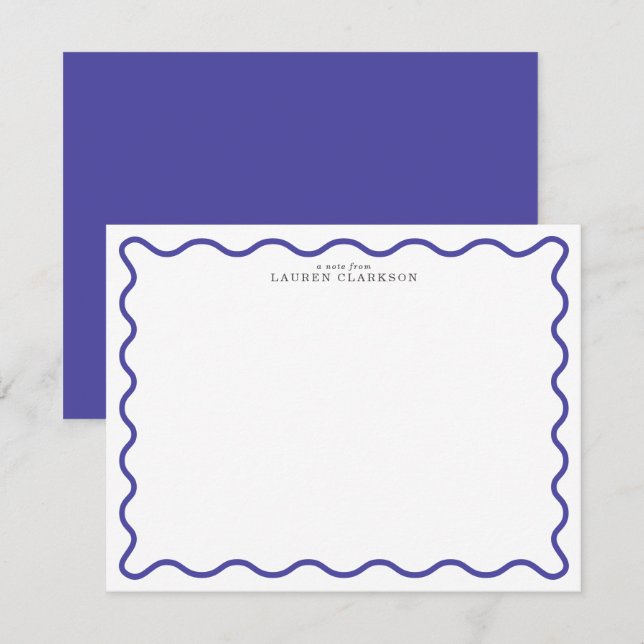 Periwinkle Blue Modern Wavy Border Note card (Front/Back)
