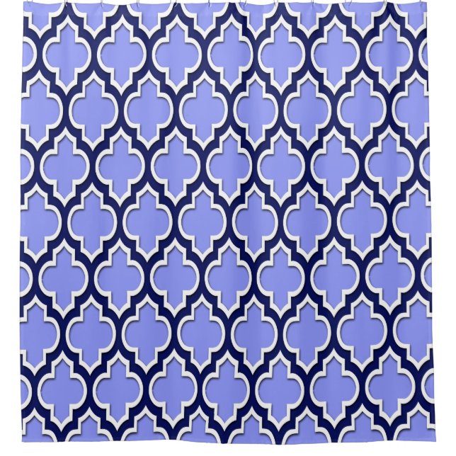 Periwinkle Blue Navy Blue White XL Moroccan #4DS Shower Curtain (Front)