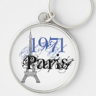 Periwinkle Blue Paris Eiffel Tower 50th Birthday Key Ring