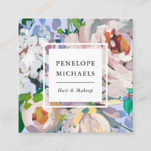Periwinkle Blue Pastel Botanical Square Business Card