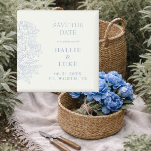 Periwinkle Blue Peony Line Art Wedding Save Date Magnet