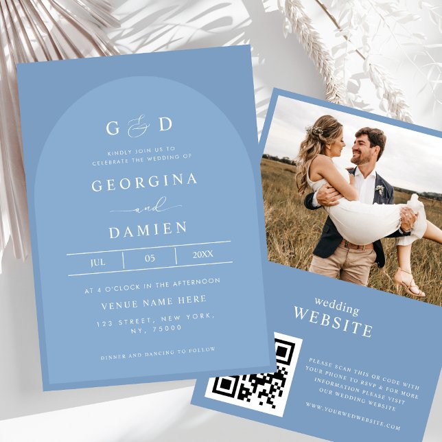 Periwinkle Blue Photo All in One QR Code Wedding Invitation (Creator Uploaded)
