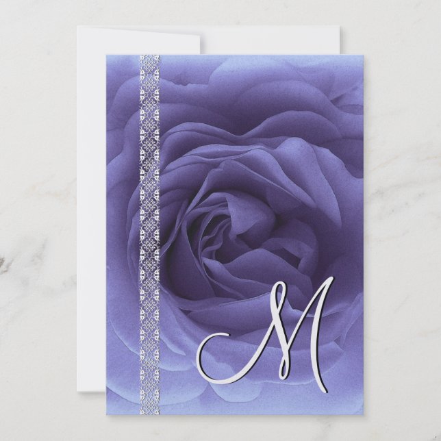 PERIWINKLE BLUE Rose & Lace Wedding Invitations (Front)