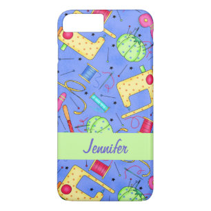 Periwinkle Blue Sewing Notions Name Personalised iPhone 8 Plus/7 Plus Case
