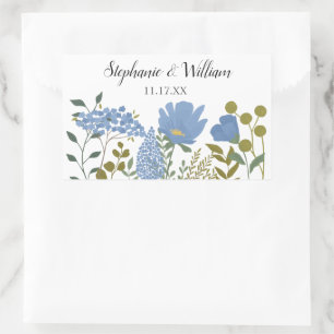 Periwinkle Blue Spring Floral Personalised Wedding Rectangular Sticker