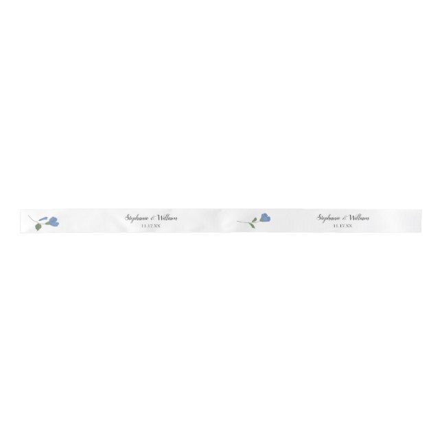 Periwinkle Blue Spring Floral Wedding Personalised Satin Ribbon (Front)