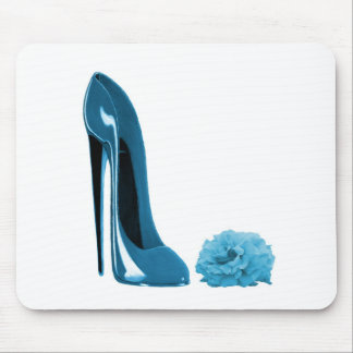 Periwinkle Blue Stiletto Shoe and Rose Mouse Mat