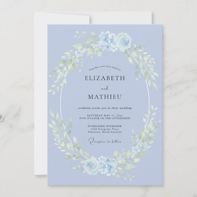 Periwinkle Blue Sublime Watercolor Wedding Invitation (Front)