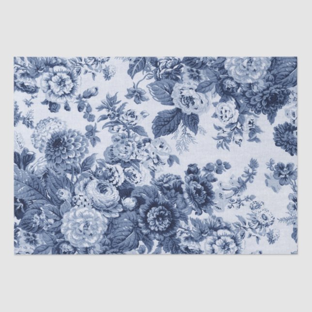 Periwinkle Blue Vintage Floral Toile No.3 Tissue Paper (Front)