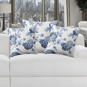 Periwinkle Blue & White Floral Toile No.2 Cushion