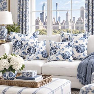 Periwinkle Blue & White Floral Toile No.2 Cushion