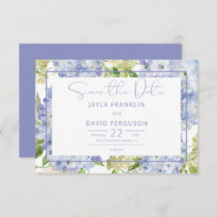 Periwinkle Blue White Hydrangea Wedding Save The Date