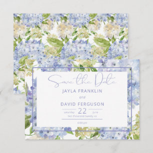 Periwinkle Blue White Hydrangea Wedding Save The Date