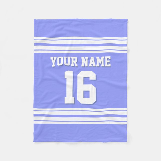 Periwinkle Blue White Sports Jersey Fleece Blanket (Front)