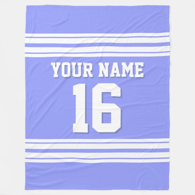 Periwinkle Blue White Sports Jersey Fleece Blanket (Front)
