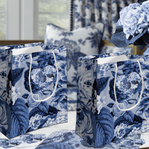 Periwinkle Blue & White Vintage Botanical Floral Small Gift Bag