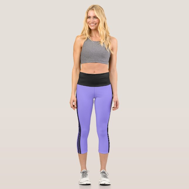 Periwinkle blue with black design capri leggings (Front)