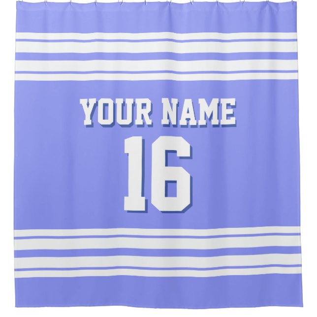 Periwinkle Blue with White Stripes Sports Jersey Shower Curtain (Front)