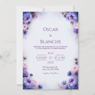 Periwinkle Blush Floral Border Wedding Invitation