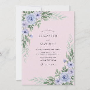 Periwinkle Blush Leafy Wedding Invitation