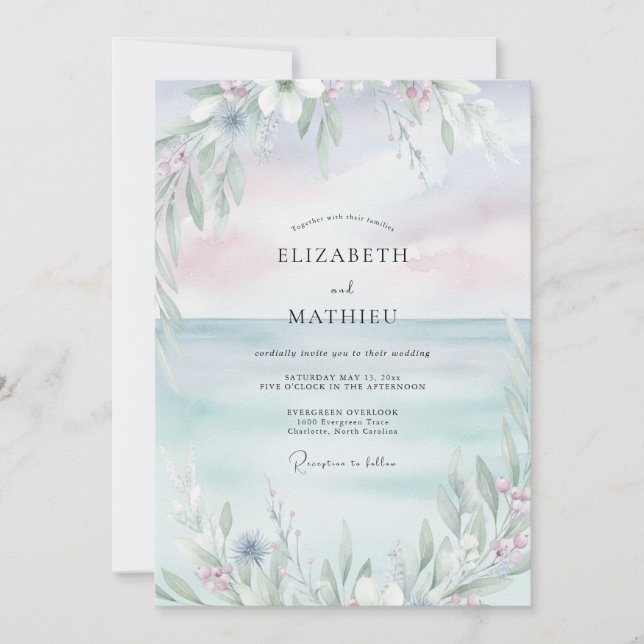 Periwinkle Blush Painted Wedding Invitation (Front)
