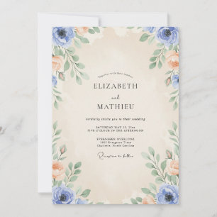 Periwinkle Blush Peach Painted Wedding Invitation
