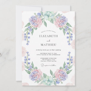 Periwinkle Blush Pink Wreath Wedding Invitation