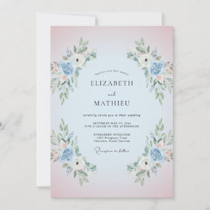 Periwinkle Blush Ranunculus Eucalyptus Wedding Invitation