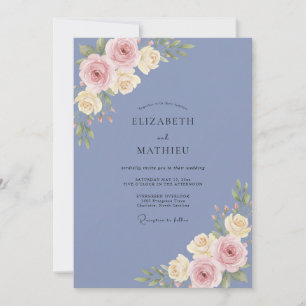 Periwinkle Blush Rose Wedding Invitation