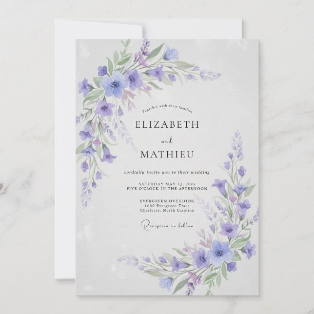 Periwinkle Breezy Botanical Wedding Invitation (Front)