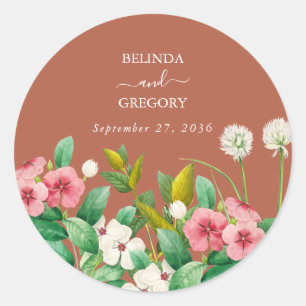 Periwinkle Burnt Orange Terracotta Wedding Classic Round Sticker